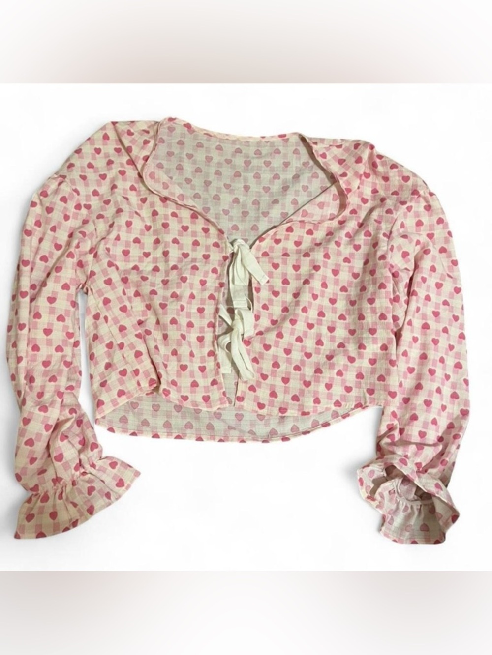 Pink Heart-Print Tie-Front Blouse - Women Tops